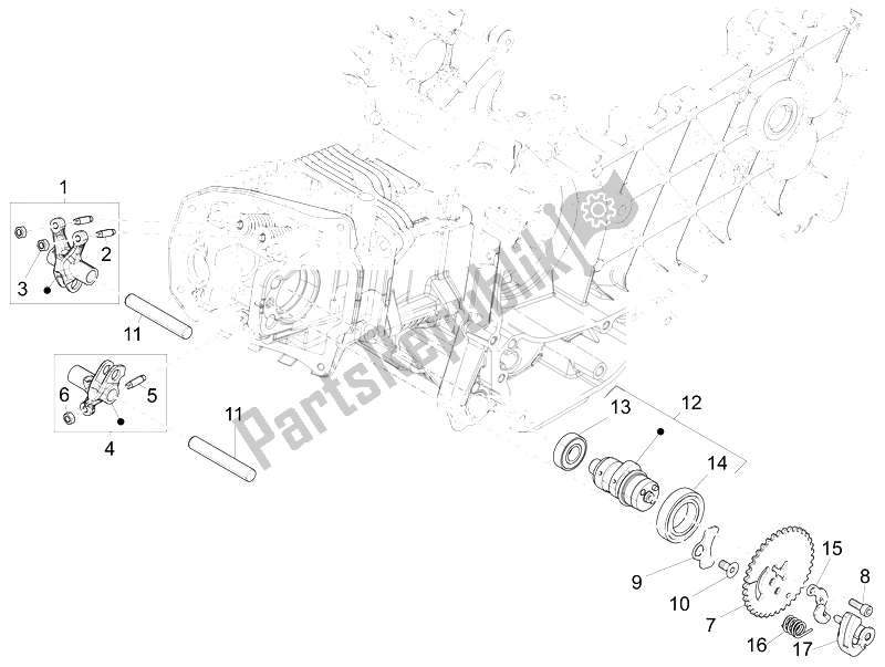 All parts for the Rocking Levers Support Unit of the Vespa 946 150 4T 3V ABS 2014