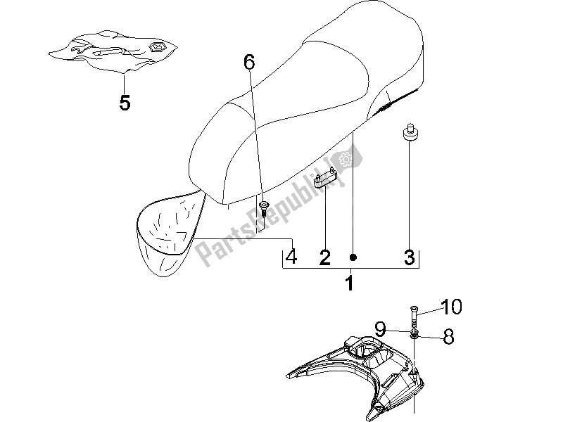 Toutes les pièces pour le Selle / Sièges du Vespa GTS 250 ABS UK 2005