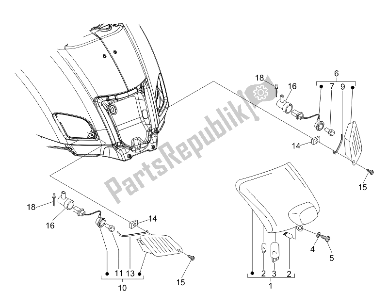 Todas las partes para Faros Traseros - Luces Intermitentes de Vespa GTS 125 4T E3 UK 2007