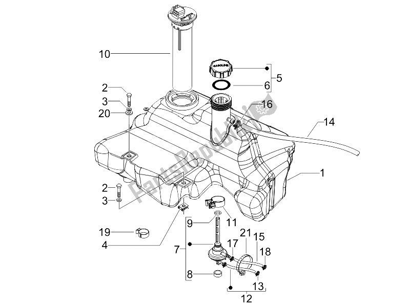 Alle onderdelen voor de Benzinetank van de Vespa LXV 50 4T 25 KMH 2012