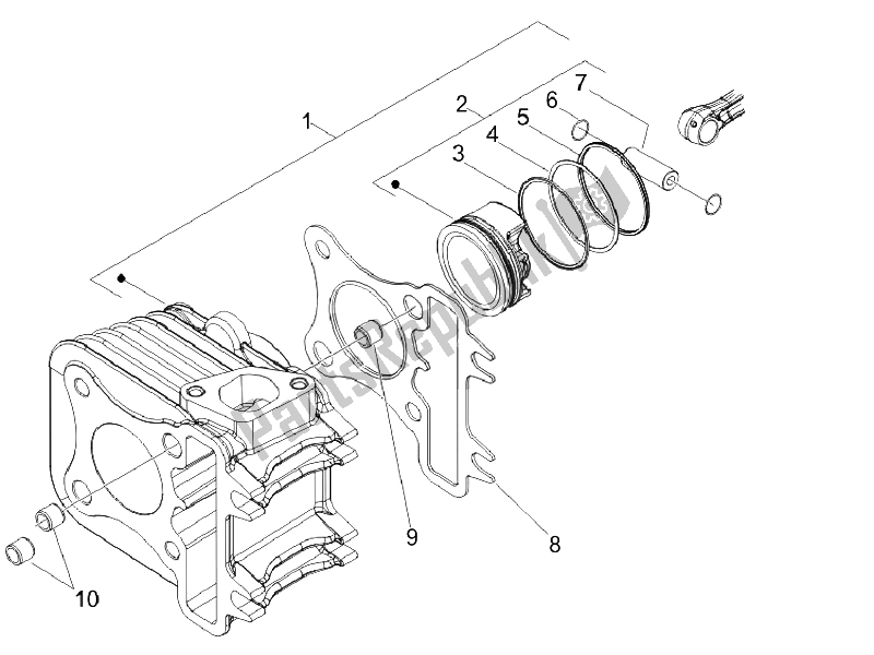 All parts for the Cylinder-piston-wrist Pin Unit of the Vespa S 125 4T IE E3 Vietnam 2011