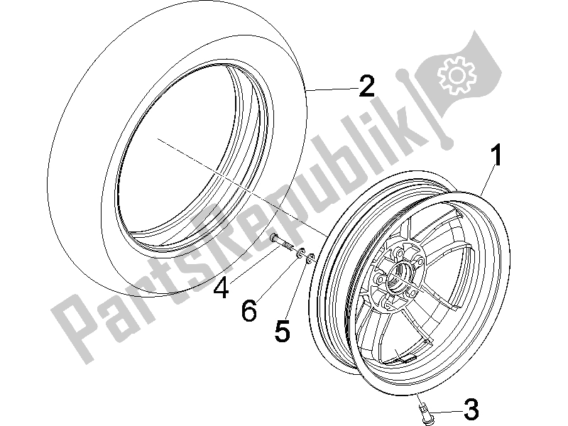 All parts for the Front Wheel of the Vespa Granturismo 125 L Potenziato 2005