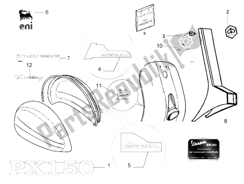 Todas as partes de Placas - Emblemas do Vespa PX 150 2011