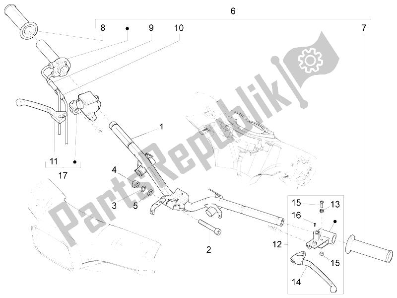 Toutes les pièces pour le Guidon - Master Cil. Du Vespa S 125 4T 3V IE 2012