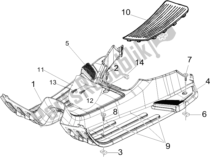 Toutes les pièces pour le Housse Centrale - Repose-pieds du Vespa LX 50 2T D 2005