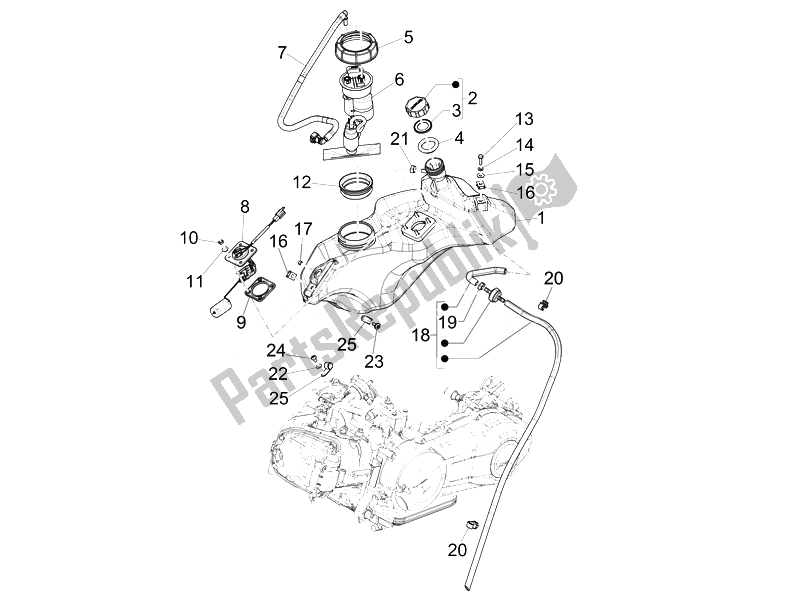 All parts for the Fuel Tank of the Vespa Vespa 125 4T 3V IE Primavera EU 2014