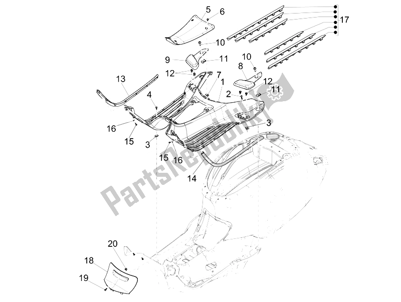 Toutes les pièces pour le Housse Centrale - Repose-pieds du Vespa Sprint 50 4T 2V 25 KMH B NL 2014