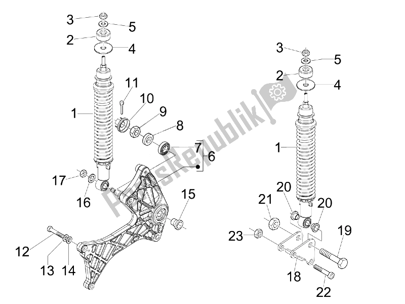 Toutes les pièces pour le Suspension Arrière - Amortisseur / S du Vespa GTS 300 IE Super Sport 2010