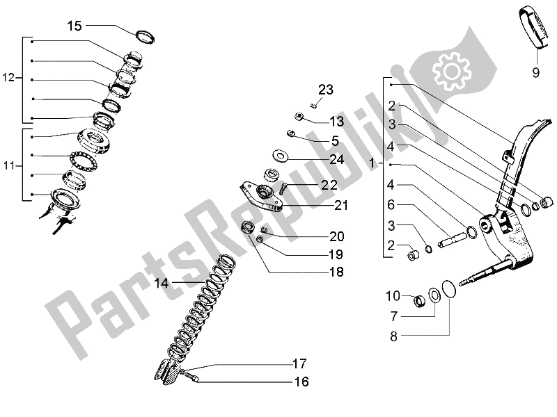 All parts for the Fork's Components (mingxing) of the Vespa PX 125 2011