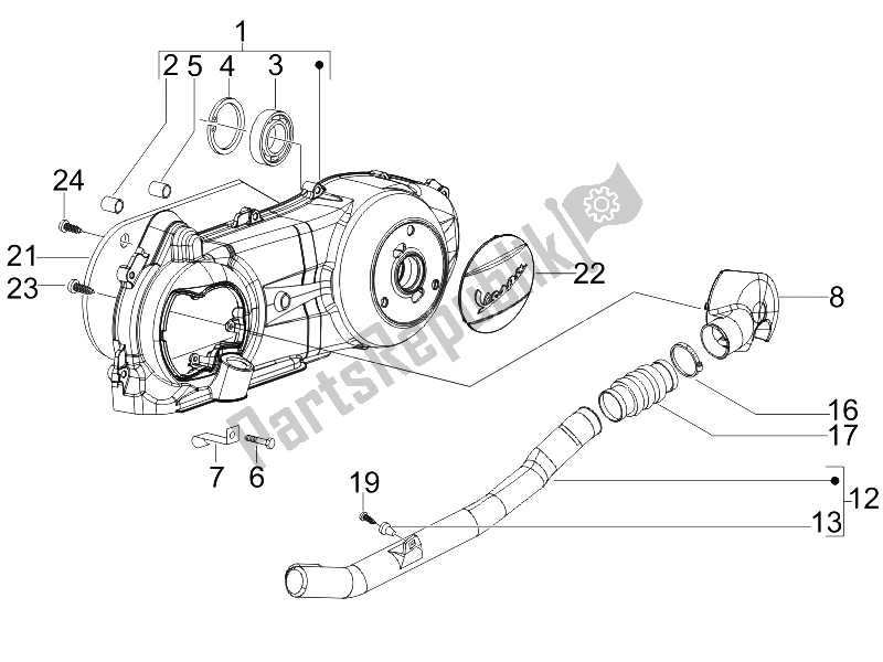 Tutte le parti per il Coperchio Del Carter - Raffreddamento Del Carter del Vespa LX 125 4T 2006