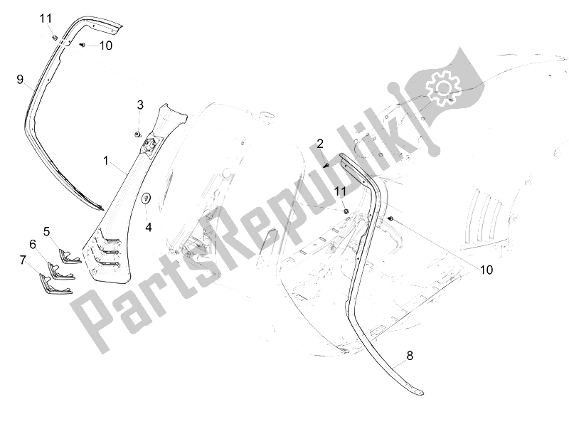 Alle onderdelen voor de Voorste Schild van de Vespa 946 150 4T 3V ABS Armani Asia 2015