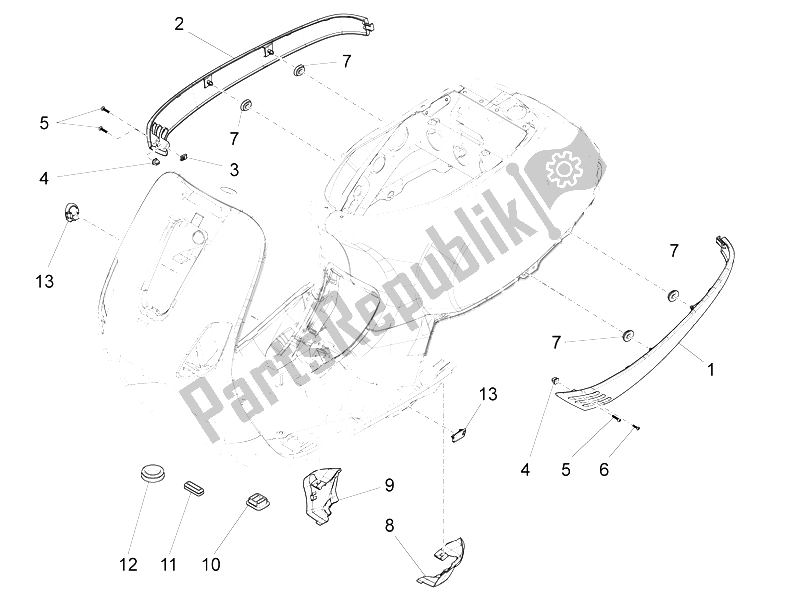 Tutte le parti per il Coperchio Laterale - Spoiler del Vespa S 150 4T 3V IE Vietnam 2012