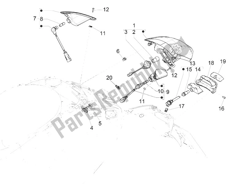 Toutes les pièces pour le Phares Arrière - Clignotants du Vespa Vespa Sprint Sport 150 4T 3V Iget ABS EU 2016