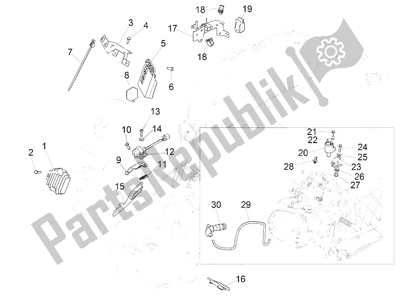 All parts for the Voltage Regulators - Electronic Control Units (ecu) - H. T. Coil of the Vespa Vespa Primavera 125 4T 3V Iget ABS EU 2016