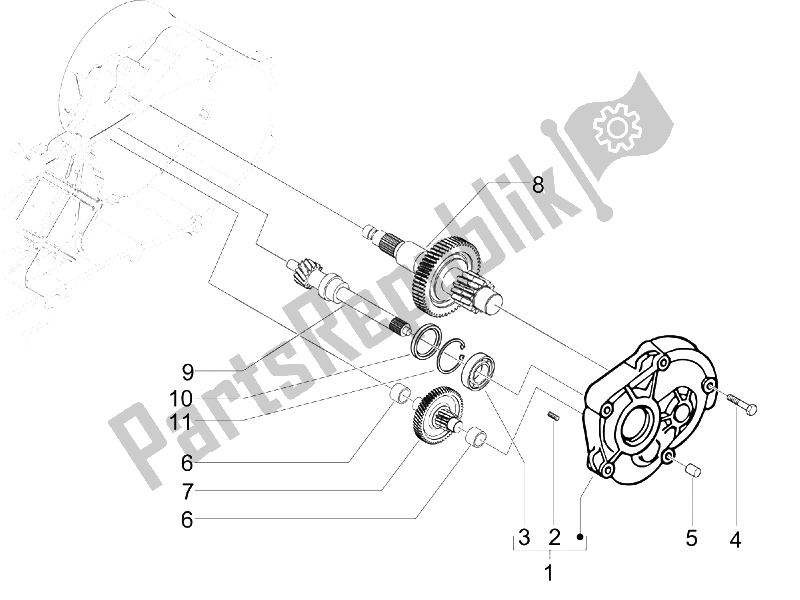 All parts for the Reduction Unit of the Vespa LX 50 4T 4V NL 2011