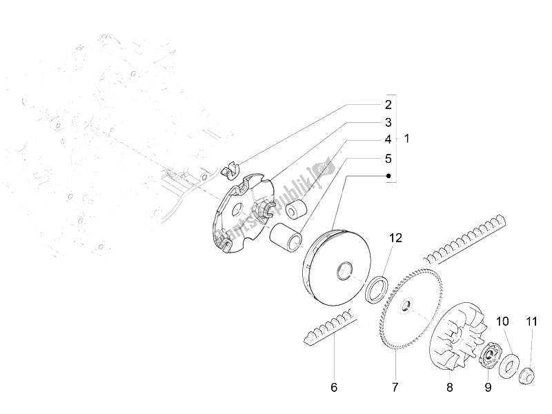 All parts for the Driving Pulley of the Vespa Sprint 50 4T 2V 25 KMH B NL 2014