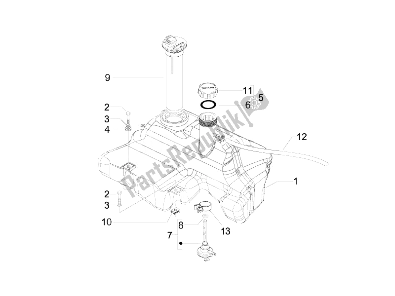 All parts for the Fuel Tank of the Vespa S 125 4T E3 2007