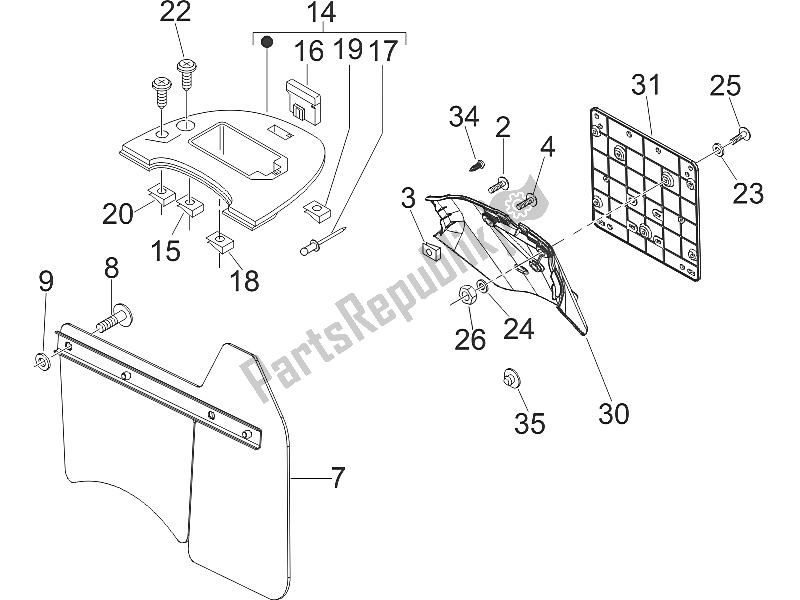 All parts for the Rear Cover - Splash Guard of the Vespa LXV 50 2T CH 2006