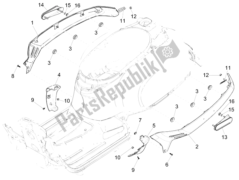 Toutes les pièces pour le Couvercle Latéral - Spoiler du Vespa GTS 300 IE ABS China 2014