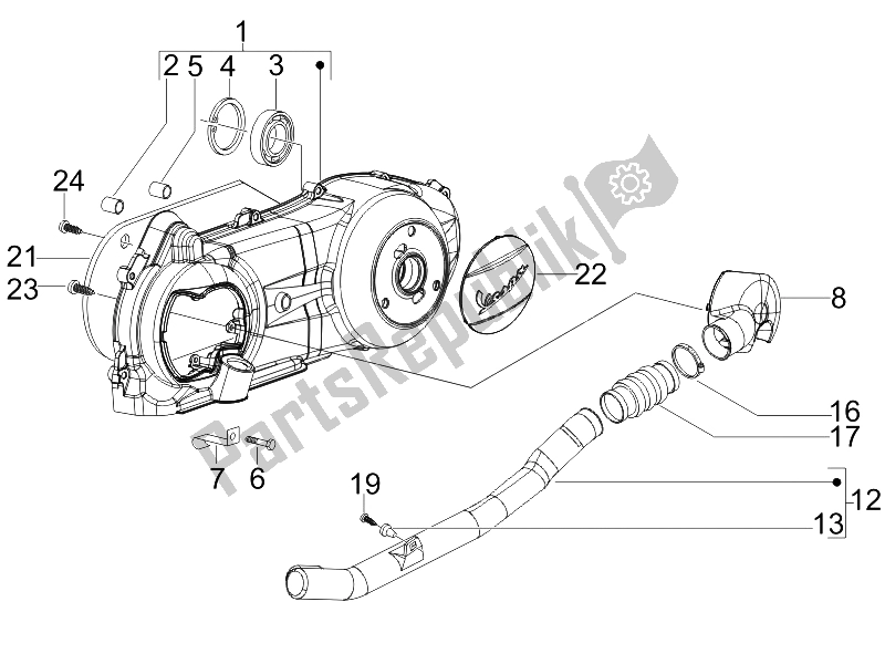 All parts for the Crankcase Cover - Crankcase Cooling of the Vespa LX 125 4T E3 2006