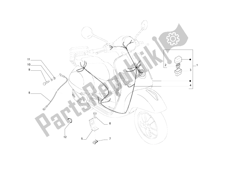 All parts for the Main Cable Harness of the Vespa LX 125 4T 2V IE E3 Taiwan 2011