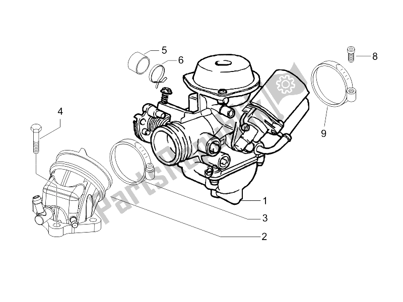 Alle onderdelen voor de Carburateur, Montage - Koppelingsleiding van de Vespa Granturismo 125 L E3 2006