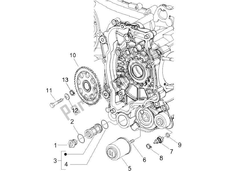 Tutte le parti per il Coperchio Magnete Volano - Filtro Olio del Vespa LX 150 4T E3 Vietnam 2009