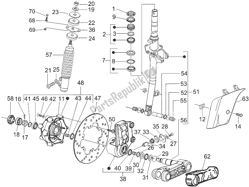 All parts for the Fork/steering Tube - Steering Bearing Unit of the Vespa LXV 50 2T CH 2006