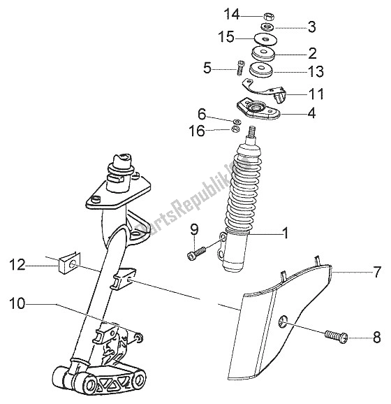 All parts for the Front Damper Cover of the Vespa LX 50 4T 2005