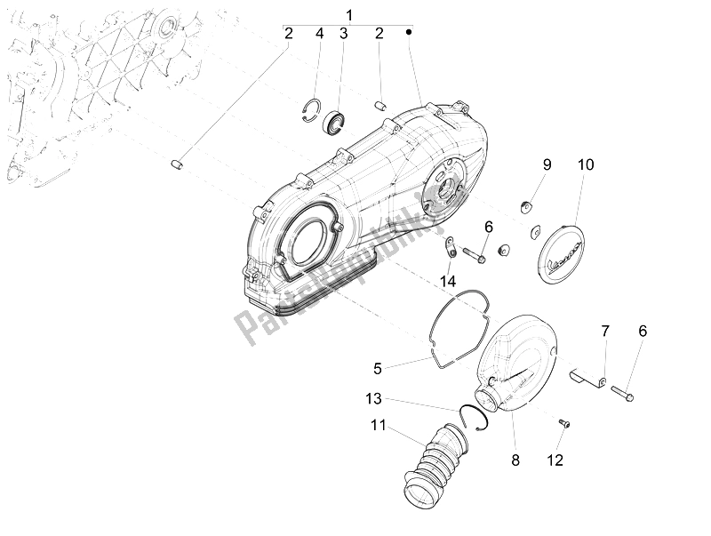 Todas las partes para Tapa Del Cárter - Enfriamiento Del Cárter de Vespa 150 Sprint 4T 3V IE USA 2014
