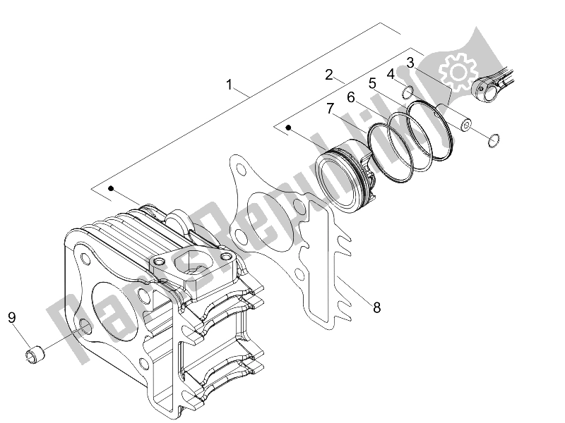 All parts for the Cylinder-piston-wrist Pin Unit of the Vespa LX 50 4T USA 2008