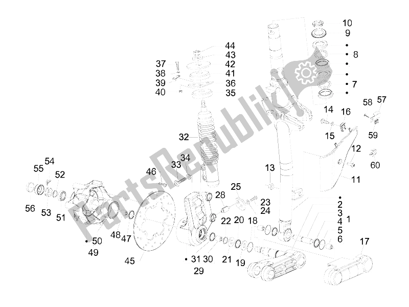 All parts for the Fork/steering Tube - Steering Bearing Unit of the Vespa GTS 300 IE Touring 2011