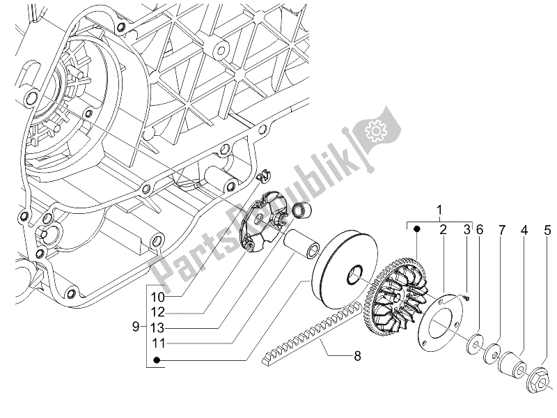 All parts for the Driving Pulley of the Vespa LX 150 4T E3 2006