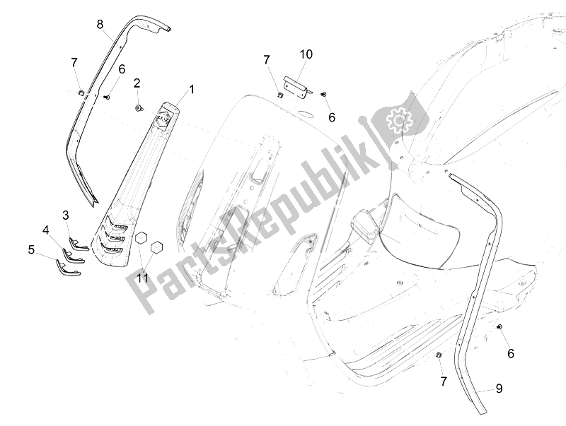 All parts for the Front Shield of the Vespa Sprint 50 4T 2V 25 KMH B NL 2014