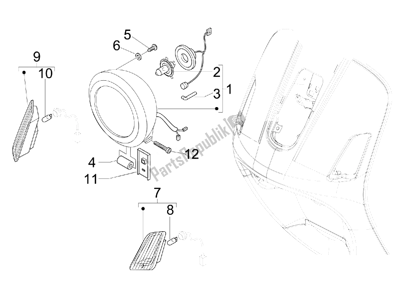 Wszystkie części do Reflektory Przednie - Kierunkowskazy Vespa LXV 125 4T Navy E3 2007