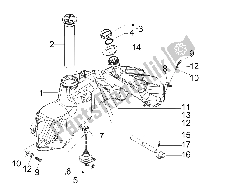 Toutes les pièces pour le Réservoir D'essence du Vespa GTV 125 4T Navy E3 2007