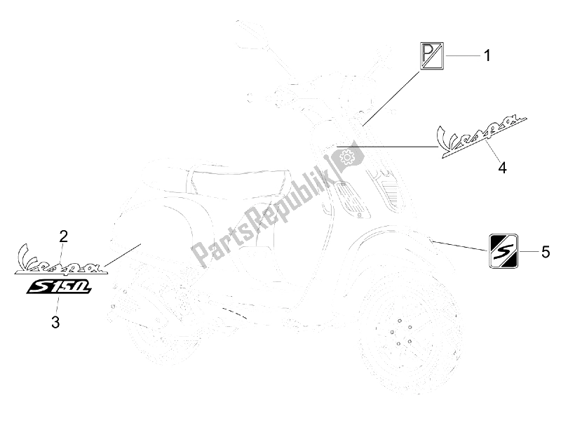 Toutes les pièces pour le Plaques - Emblèmes du Vespa S 150 4T 2008