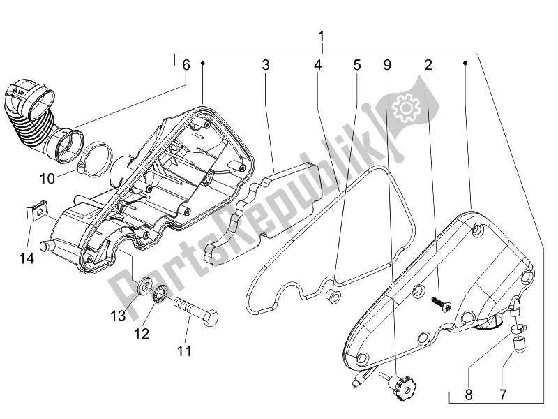 Alle onderdelen voor de Luchtfilter van de Vespa LX 50 4T 2V 25 KMH NL 2010