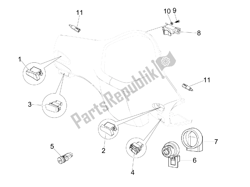 Toutes les pièces pour le Sélecteurs - Interrupteurs - Boutons du Vespa Granturismo 200 L USA 2007