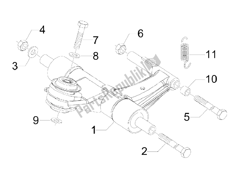 All parts for the Swinging Arm of the Vespa S 150 4T Vietnam 2009