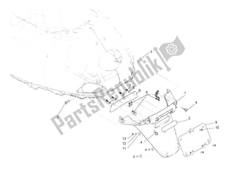 All parts for the Rear Cover - Splash Guard of the Vespa S 125 4T 2V E3 Taiwan 2011