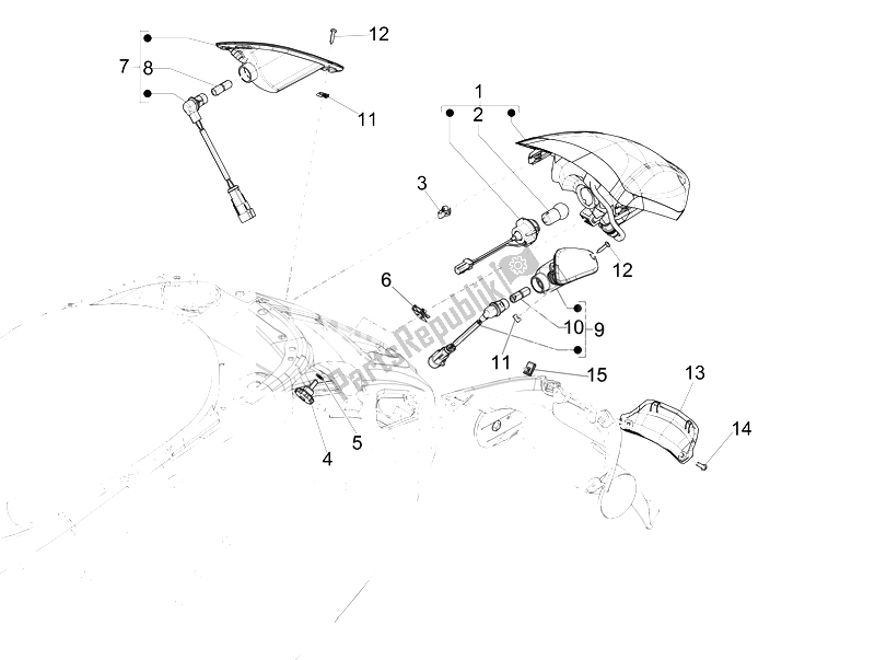 Toutes les pièces pour le Phares Arrière - Clignotants du Vespa 50 4T 2V 52 KMH B NL 2014