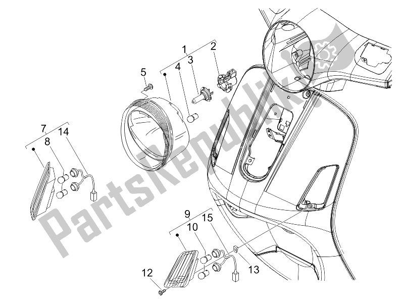 Toutes les pièces pour le Phares Avant - Clignotants du Vespa Granturismo 125 L E3 2006