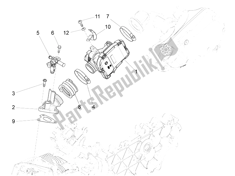 Toutes les pièces pour le Corps De Papillon - Injecteur - Tuyau Union du Vespa GTS Super 150 IE 4T 3V 2014