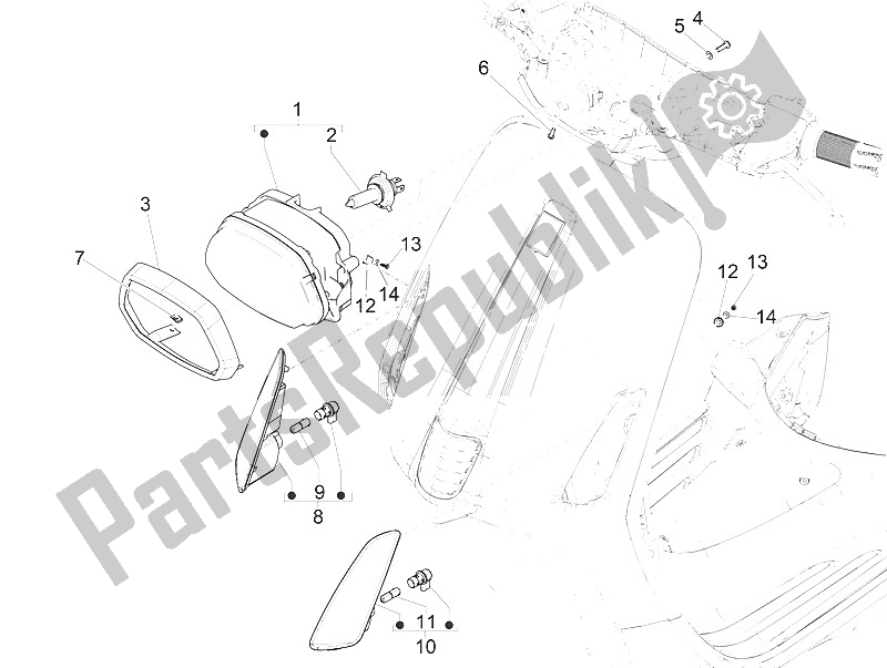 Wszystkie części do Reflektory Przednie - Kierunkowskazy Vespa Vespa Sprint Iget 125 4T 3V ABS EU 2016