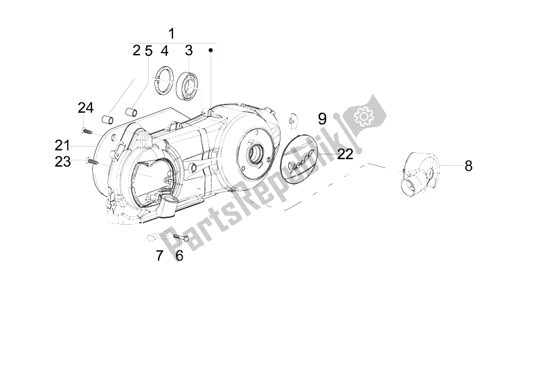 All parts for the Crankcase Cover - Crankcase Cooling of the Vespa LX 125 4T E3 2009