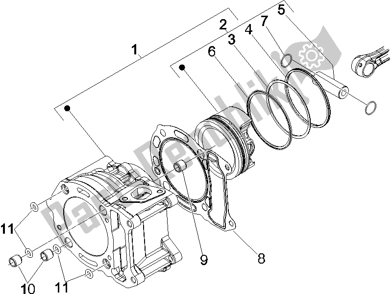 Toutes les pièces pour le Unité Cylindre-piston-axe De Poignet du Vespa GTS 250 UK 2005