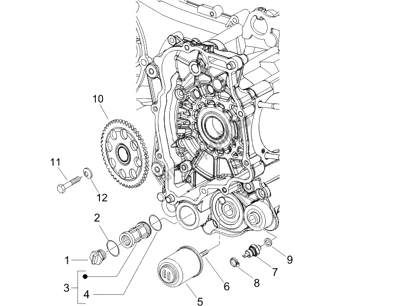 Toutes les pièces pour le Couvercle Magnéto Volant - Filtre à Huile du Vespa LX 150 4T USA 2007