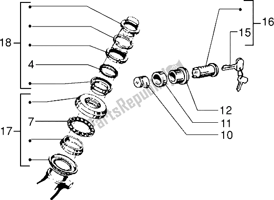 All parts for the Steering Bearing Ball Tracks-security Lock of the Vespa PX 125 E 1992