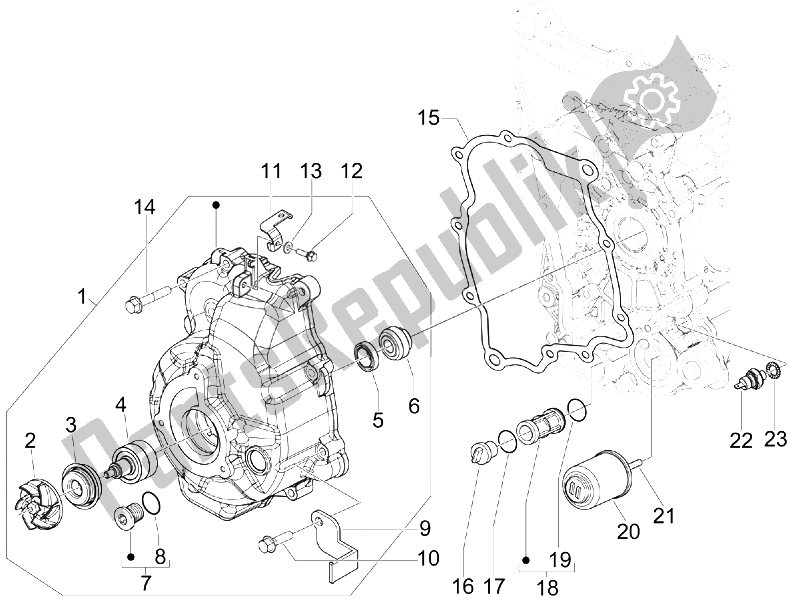 All parts for the Flywheel Magneto Cover - Oil Filter of the Vespa GTS 300 IE USA 2009